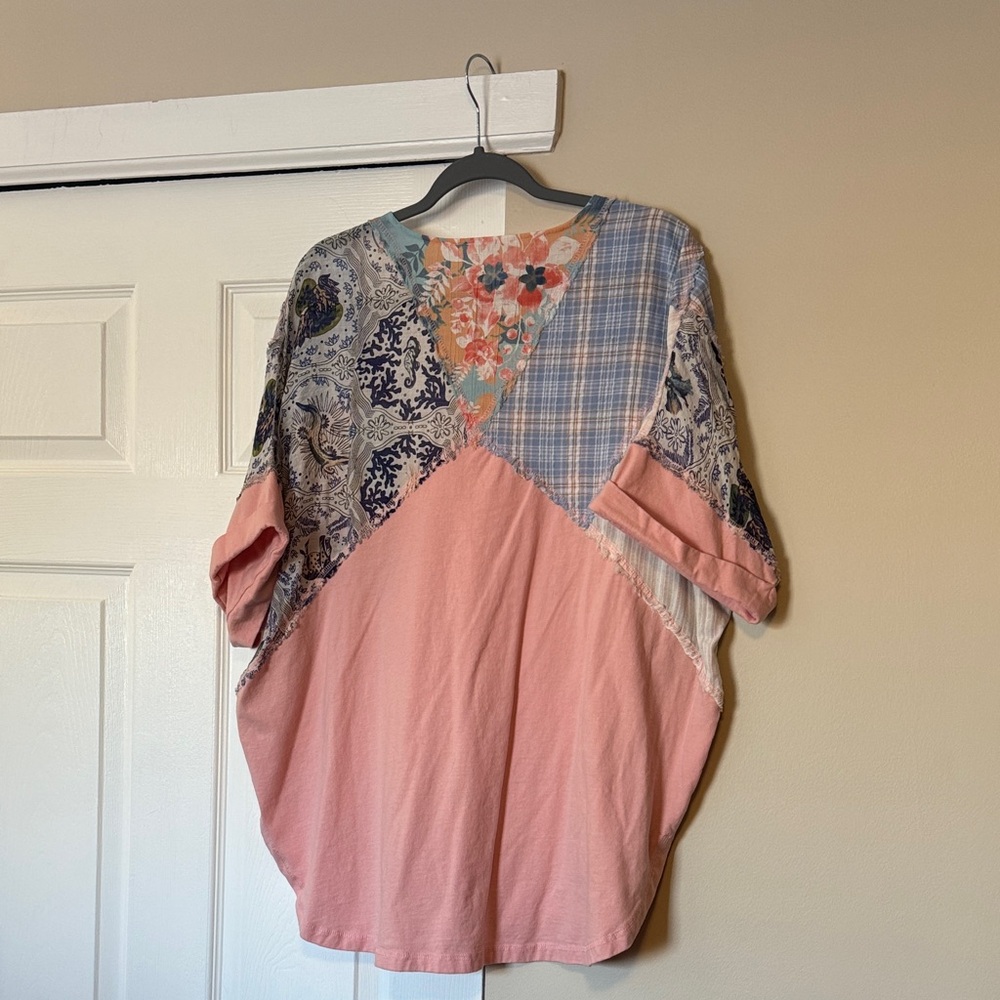 Easel Oversized Patchwork Button-Up Blouse - image 6